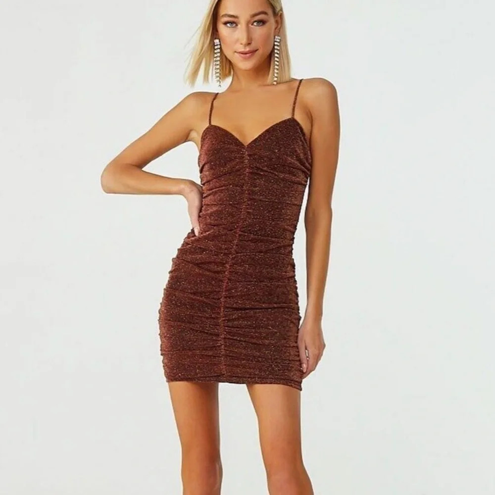 A.PEACH Ruched Glittered Cami Dress - Picture 2 of 4